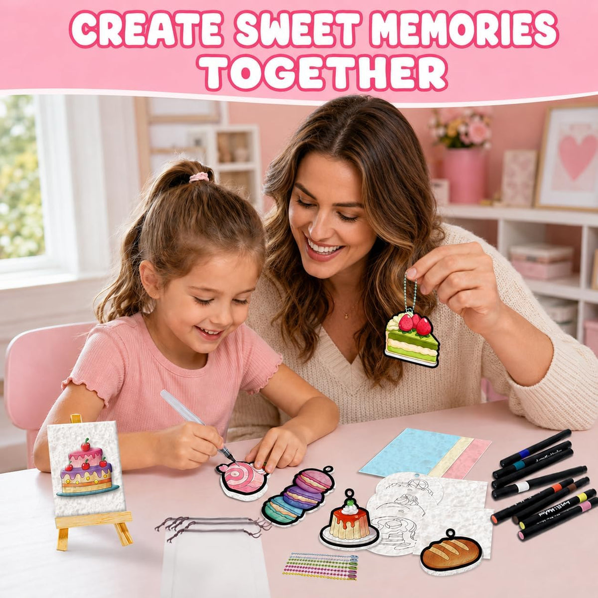 MZYTOZA Magic Foam Texture Painting Kit - 3D Art Craft Magic Puffs Paint Kit, 15 Mess-Free Paint by Number Craft for Kids (Pink)