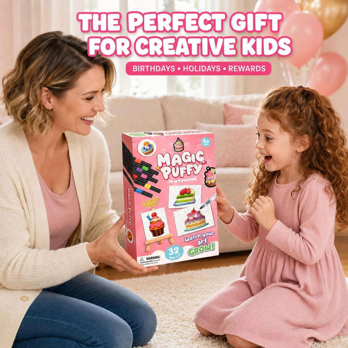 MZYTOZA Magic Foam Texture Painting Kit - 3D Art Craft Magic Puffs Paint Kit, 15 Mess-Free Paint by Number Craft for Kids (Pink)
