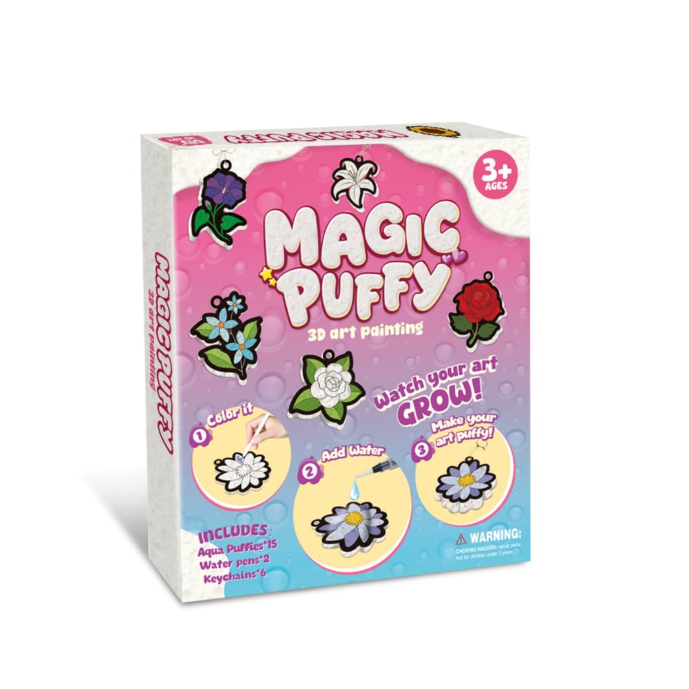 MZYTOZA Magic Foam Texture Painting Kit - 3D Art Craft Magic Puffs Paint Kit, 15 Mess-Free Paint by Number Craft for Kids (Pink)