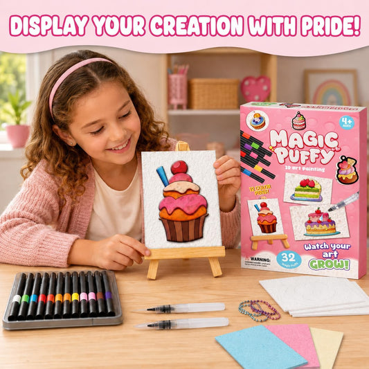 MZYTOZA Magic Foam Texture Painting Kit - 3D Art Craft Magic Puffs Paint Kit, 15 Mess-Free Paint by Number Craft for Kids (Pink)