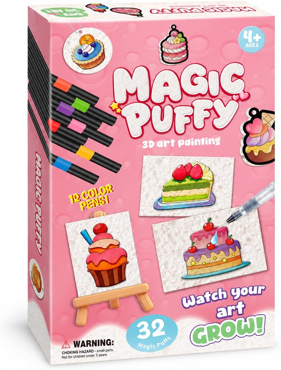 MZYTOZA Magic Foam Texture Painting Kit - 3D Art Craft Magic Puffs Paint Kit, 15 Mess-Free Paint by Number Craft for Kids (Pink)