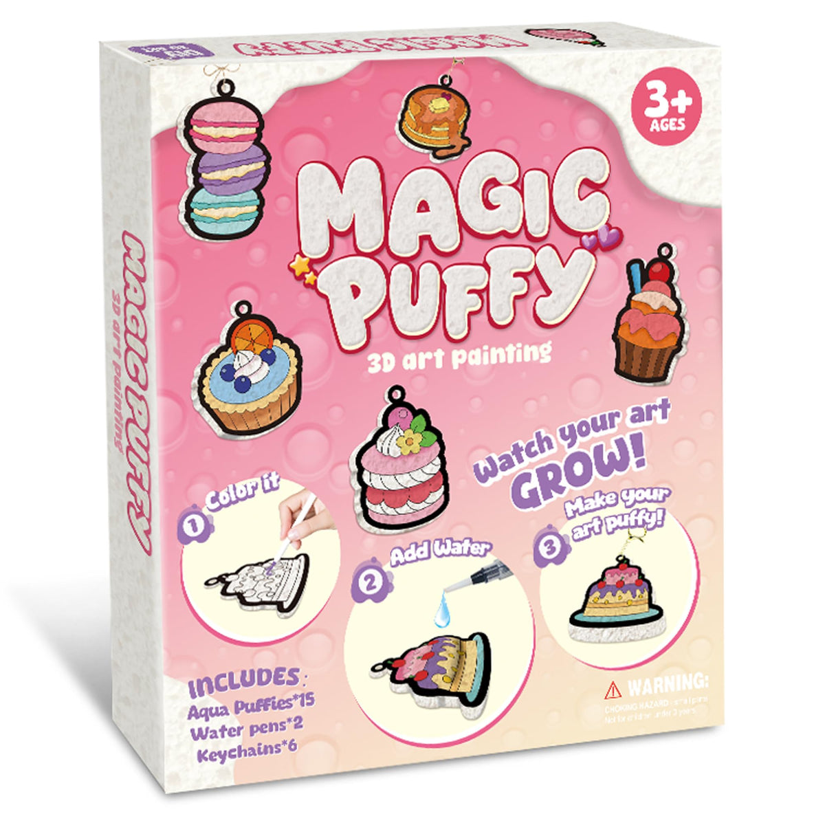 MZYTOZA Magic Foam Texture Painting Kit - 3D Art Craft Magic Puffs Paint Kit, 15 Mess-Free Paint by Number Craft for Kids (Pink)