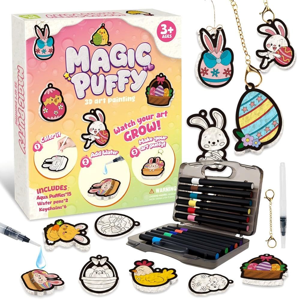 MZYTOZA Magic Foam Texture Painting Kit - 3D Art Craft Magic Puffs Paint Kit, 15 Mess-Free Paint by Number Craft for Kids (Pink)